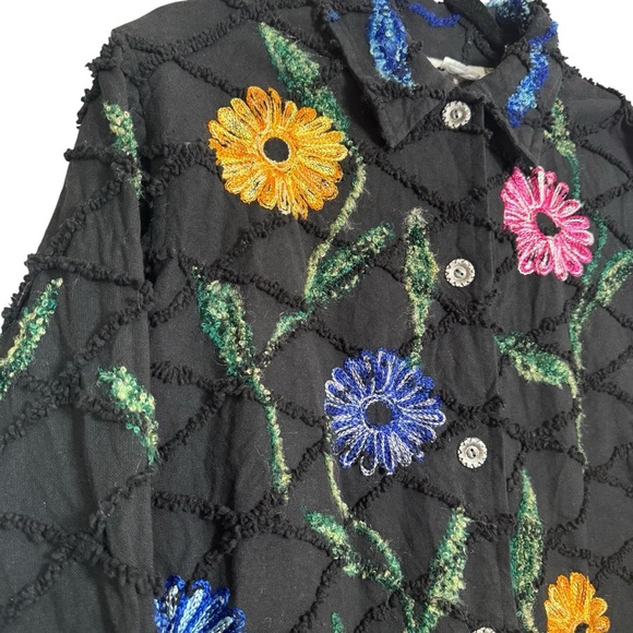 Vintage Roaman's Black Jacket Vibrant Floral Embroidery Yellow Blue Pink Large - Picture 1 of 16